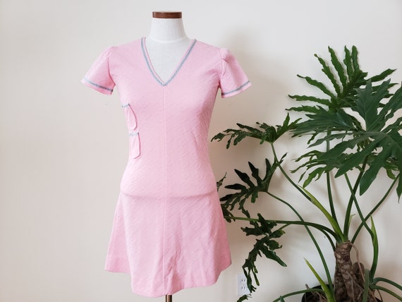 1960s handmade vintage minidress, bubblegum pink … - image 1