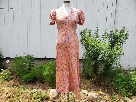 1980s handmade vintage cotton floor length floral… - image 1