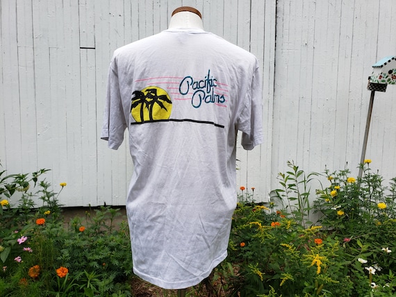 1980s Pacific Palms graphic tee, off-white with b… - image 1