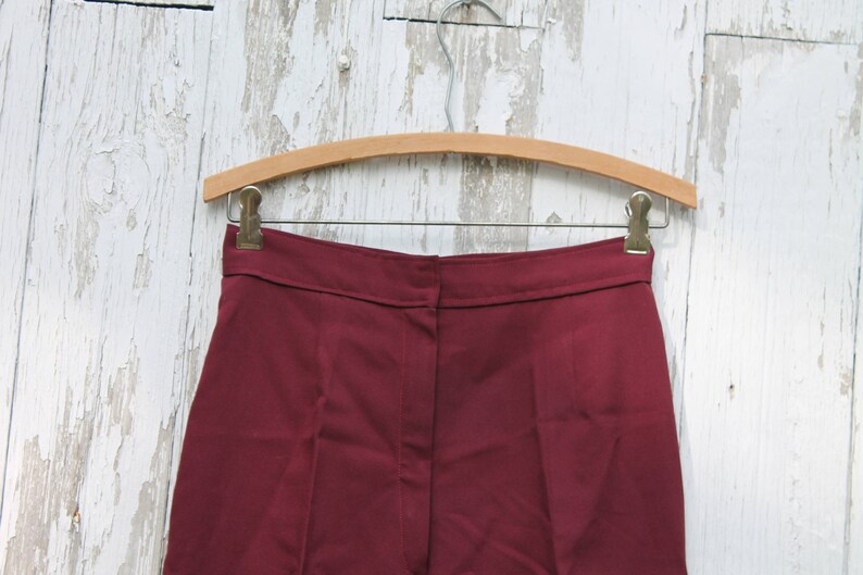 1970s handmade vintage high waist, wide straight leg maroon dress pants, small, dark red image 2