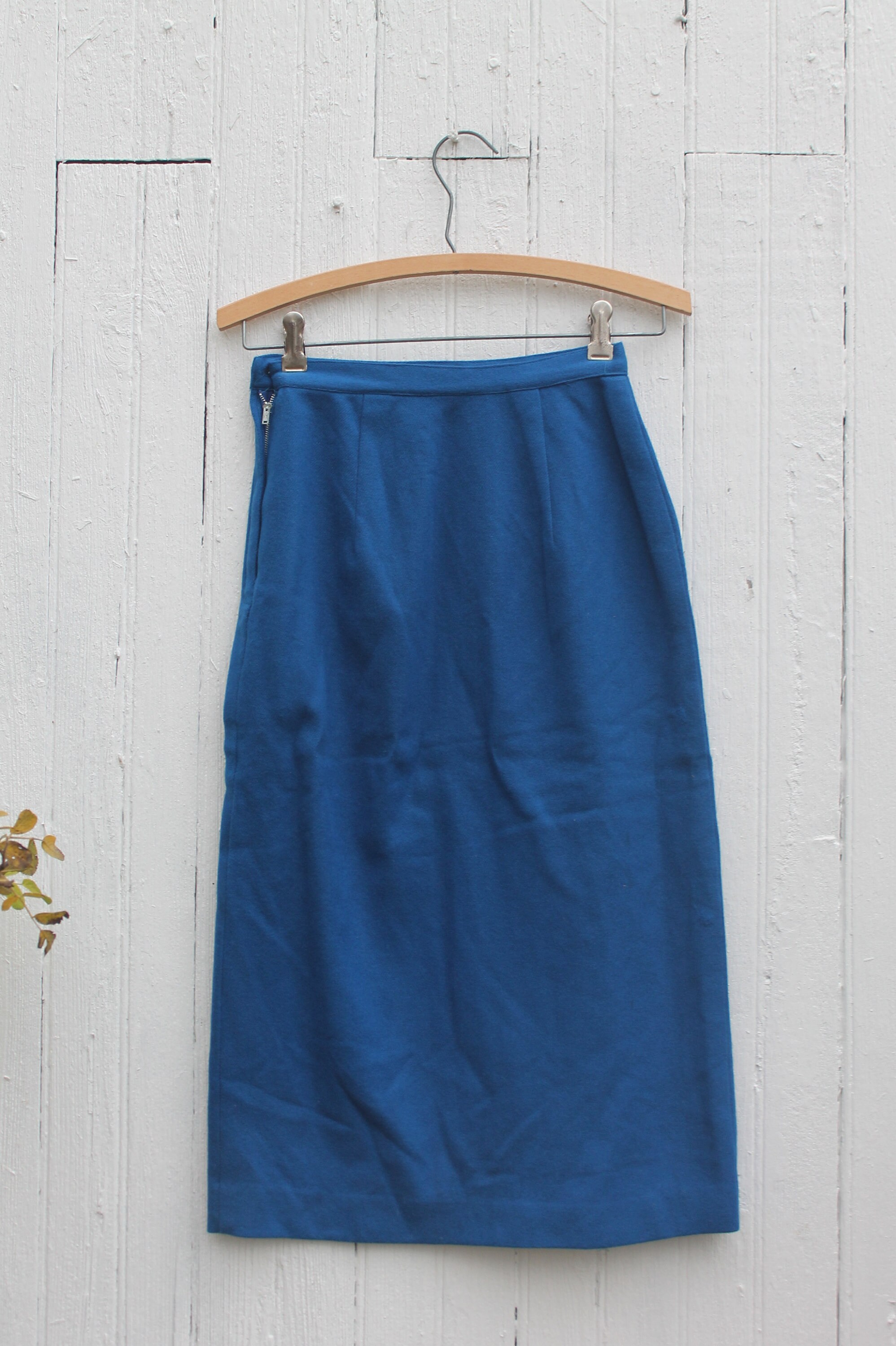 1970s blue wool skirt side zipper pleated with decorative | Etsy