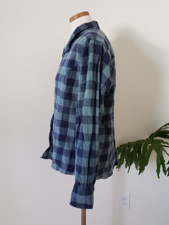 1990s cotton plaid light jacket, teal and dark bl… - image 2
