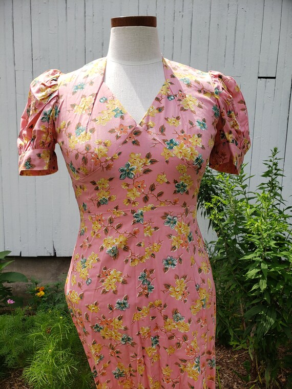 1980s handmade vintage cotton floor length floral… - image 2