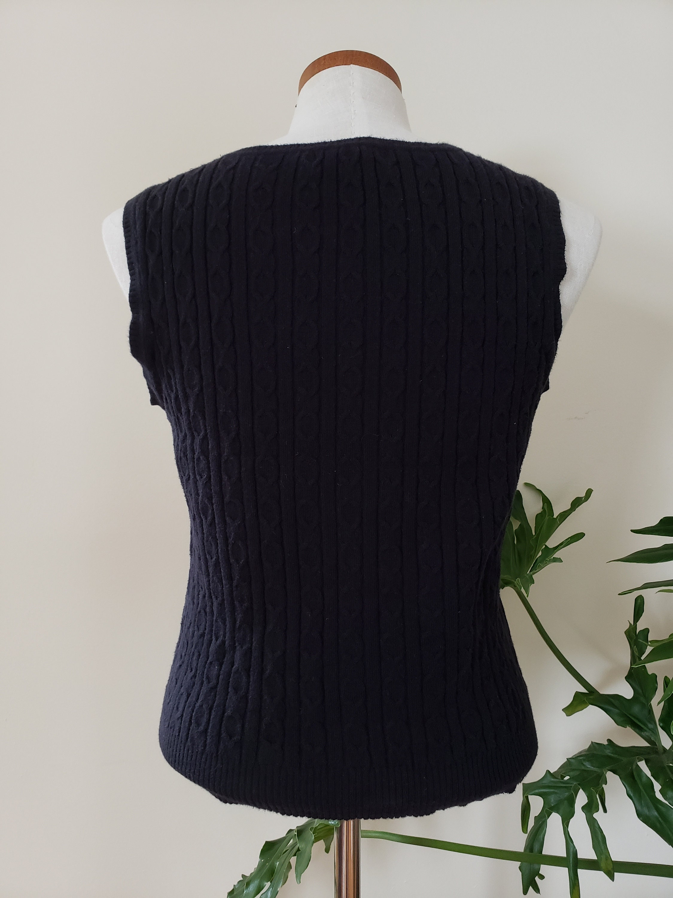 Y2k black cable knit light sweatervest medium Carole Little | Etsy