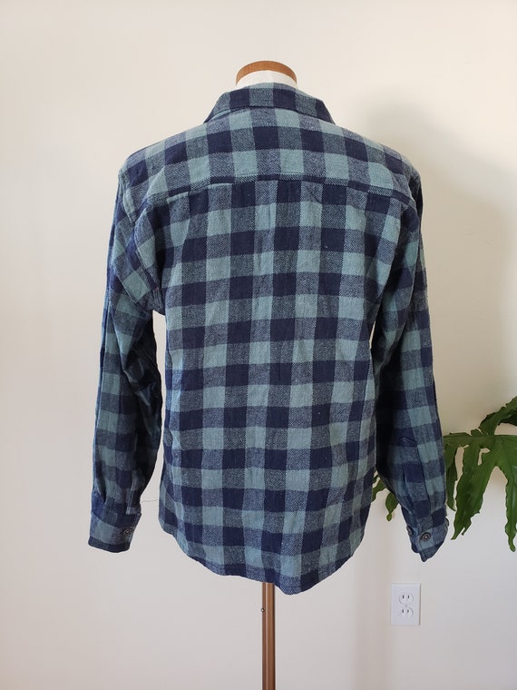 1990s cotton plaid light jacket, teal and dark bl… - image 3