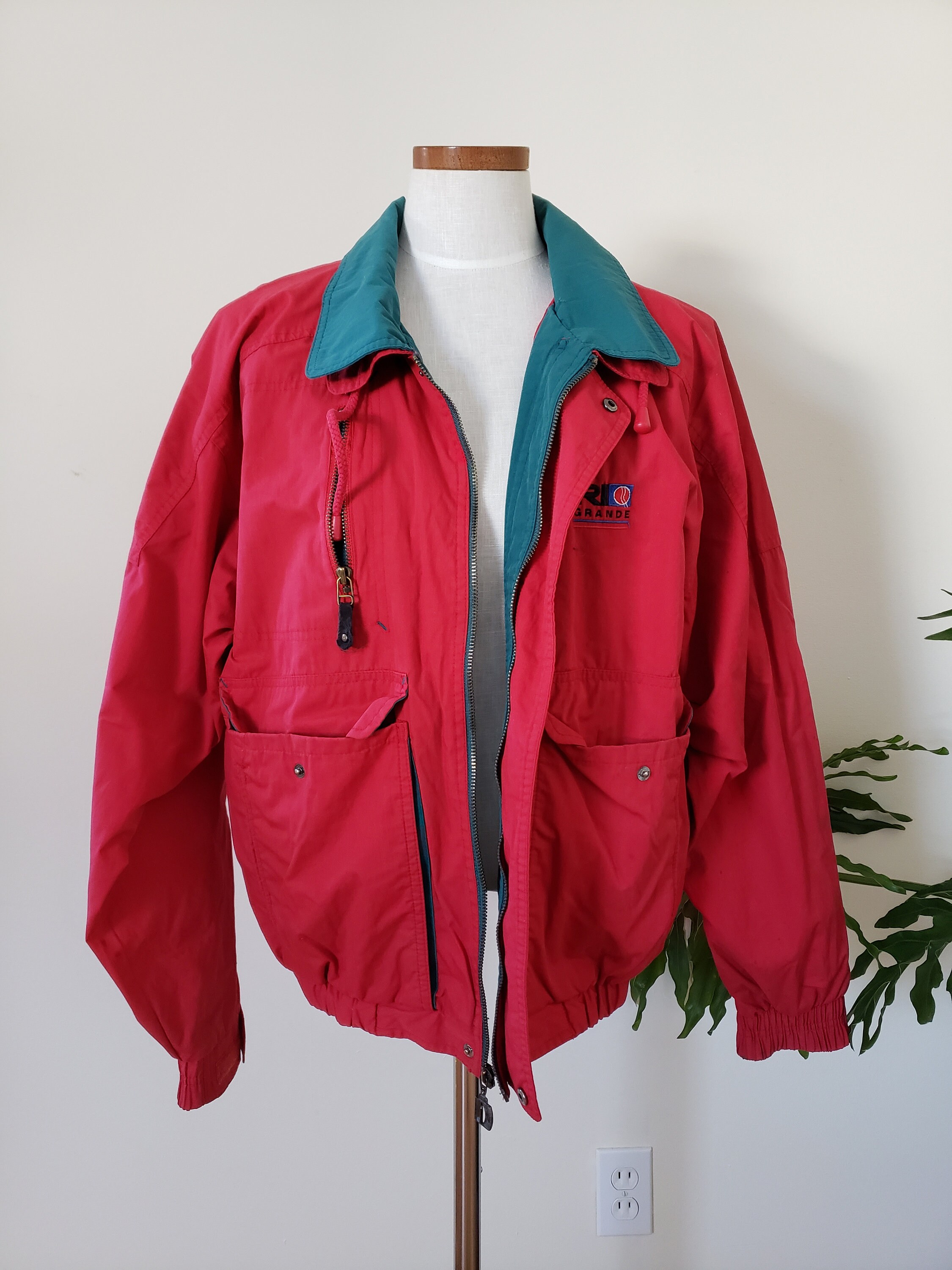 1980s Red and Green Windbreaker Jacket With SIX Pockets - Etsy