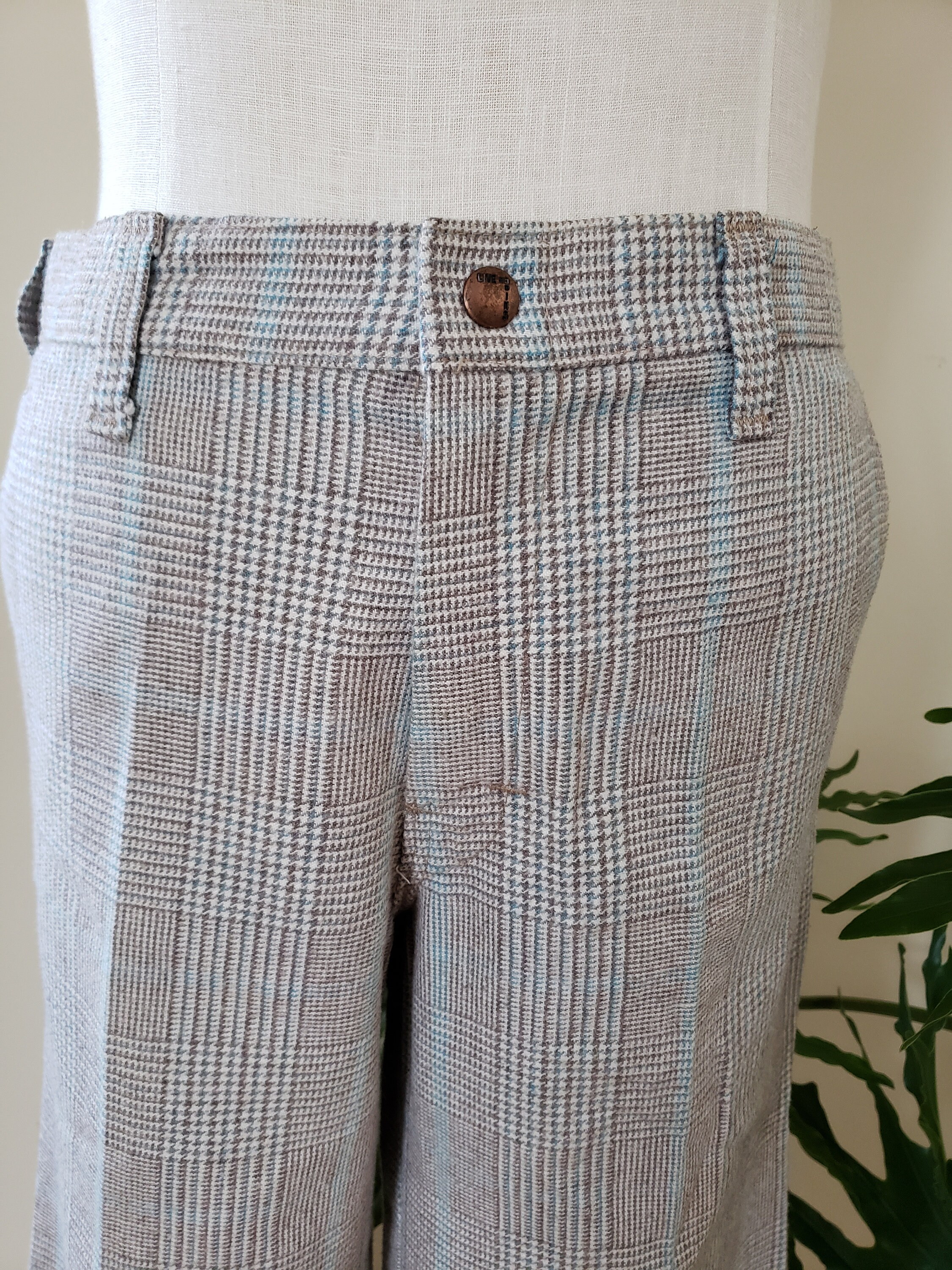 1970s blue grey and white houndstooth live-in highwaisted | Etsy