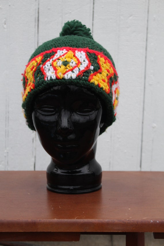 1970s handmade crocheted ski hat, cuffed beanie w… - image 2