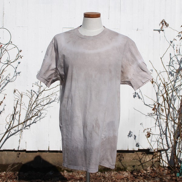 Black walnut hand tie dyed t shirt, light brown, large, short sleeve, cotton, plastic free