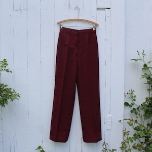 1970s handmade vintage high waist, wide straight leg maroon dress pants, small, dark red image 1