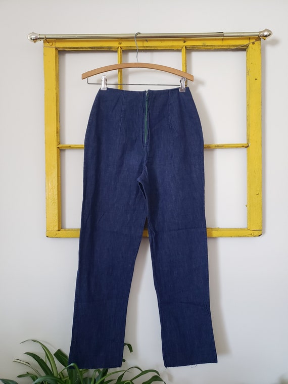 1950s dark blue jeans, thin denim, high waist, na… - image 5