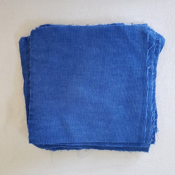 upcycled 6 inch blue corduroy squares, patch blanks, cotton syntheic blend