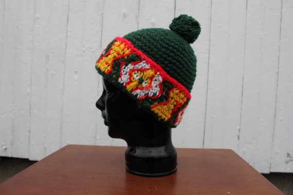 1970s handmade crocheted ski hat, cuffed beanie w… - image 1