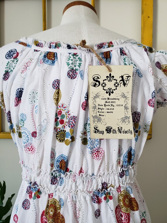 y2k blouse, deadstock with tags, white with color… - image 4