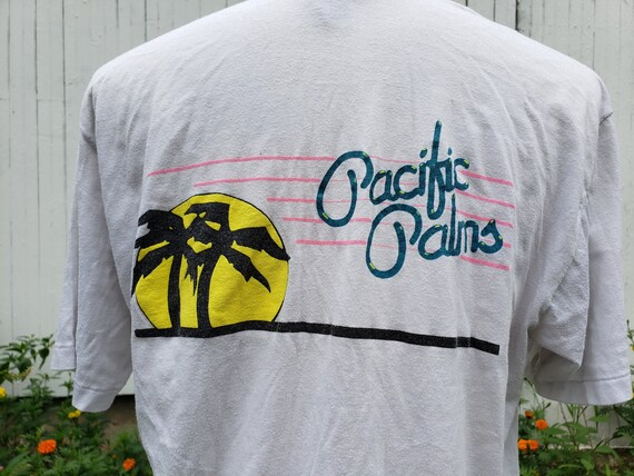 1980s Pacific Palms graphic tee, off-white with b… - image 2