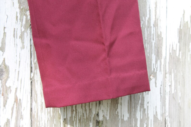 1970s handmade vintage high waist, wide straight leg maroon dress pants, small, dark red image 3