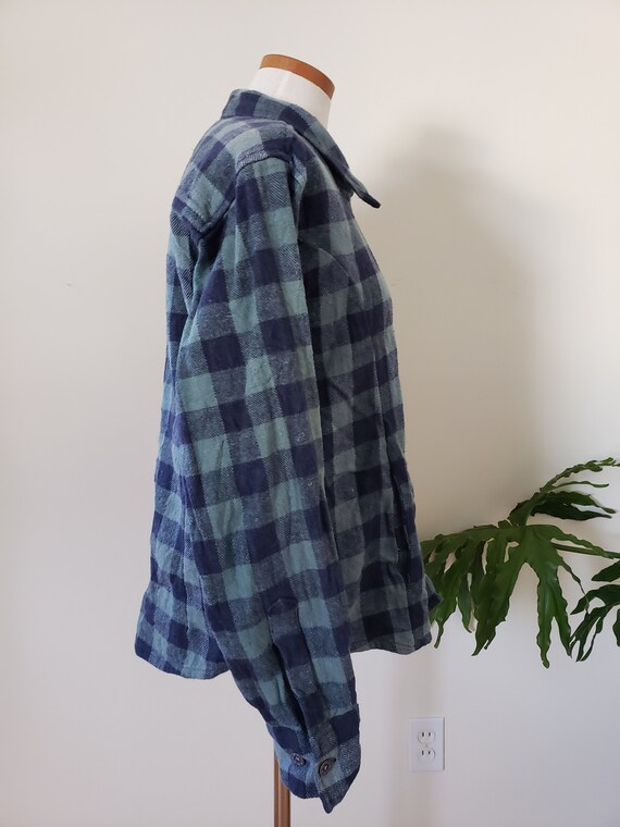 1990s cotton plaid light jacket, teal and dark bl… - image 4