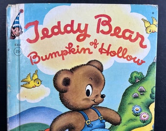 Vintage Teddy Bear Bumpkin of Hollow 1963 Rand McNally Elf Book Children's Hardcover Illustrated| Bedtime Story| Baby Nursery Library Decor