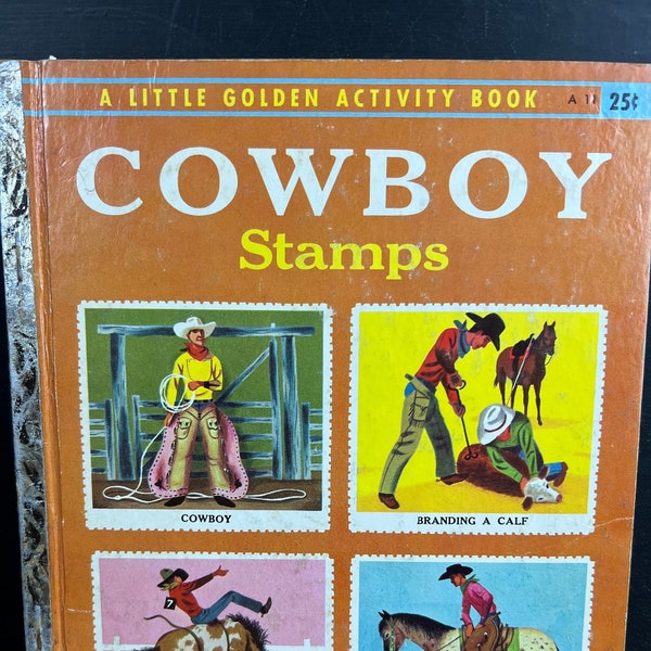 Vintage Little Golden Activity Book COWBOY Stamps 1957 "A" Printing Children's Hardcover Illustrations |Bedtime Storybook|Nursery Room Decor