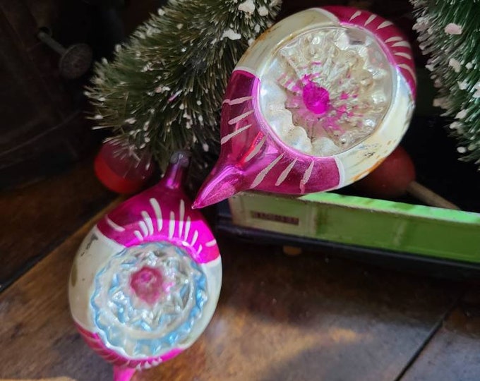 Vintage POLAND Glass Christmas Ornaments set of TWO Teardrop Etsy