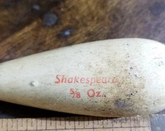 Vintage SHAKESPEARE 5/8 Oz  Practice CASTING Weight White Wood Fishing Lure Tackle Bait~ Outdoors Fisherman Rustic Cabin~  Prop~ Display