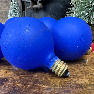 Vintage NOMA Glo-Ray Light Bulbs ~BLUE~ Set of FIVE ~Round Snowball Shape~ Christmas Party Patio Light ~Retro Winter Wedding Replacements