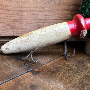 Vintage PFLUEGER Woodpecker Fishing Lure | 4 1/4&quot; Red Top Three Hooks |Fishing Tackle Bait| Gift for Dad| Rustic Decor Fishing Theme