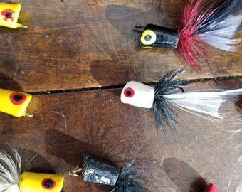Leurres de pêche vintage-Hula Popper-Bass Bug-Popper-Top eau-hameçons-articles de pêche-pêche à la mouche-vieux leurres-décor de pêche - France