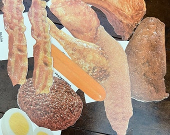 Vintage Die Cuts| 1970's Food Die Cut| Chicken, Bacon, Egg, Meat, Paper Ephemera Flash Card| Retro Cardboard Cutout Food Bulletin Board Kit