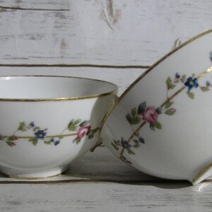 Antique Wm Guérin Co Limoges France ~ Floral Pink Rosebud ~ Blue ~ Gold Trim~White Porcelain ~ Two Included
