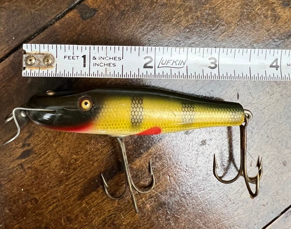 Vintage CREEK CHUB Bait Co BABY Pikie Perch Finish Wood Fishing Luretackle  Baitglass Eyes Double Line Tie Fisherman Gift 