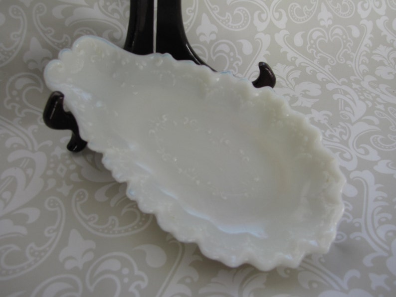 Antique Dresser Tray Victorian Opalescent Milk Glass Vintage Image 0