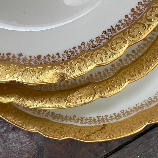 Vintage JPL Jean POUYAT Limoges France~ Gold Encrusted Edge White FruitBowl 5 1/2"~Three ~Victorian Elegant Wedding Decor Bridal Shower Gift