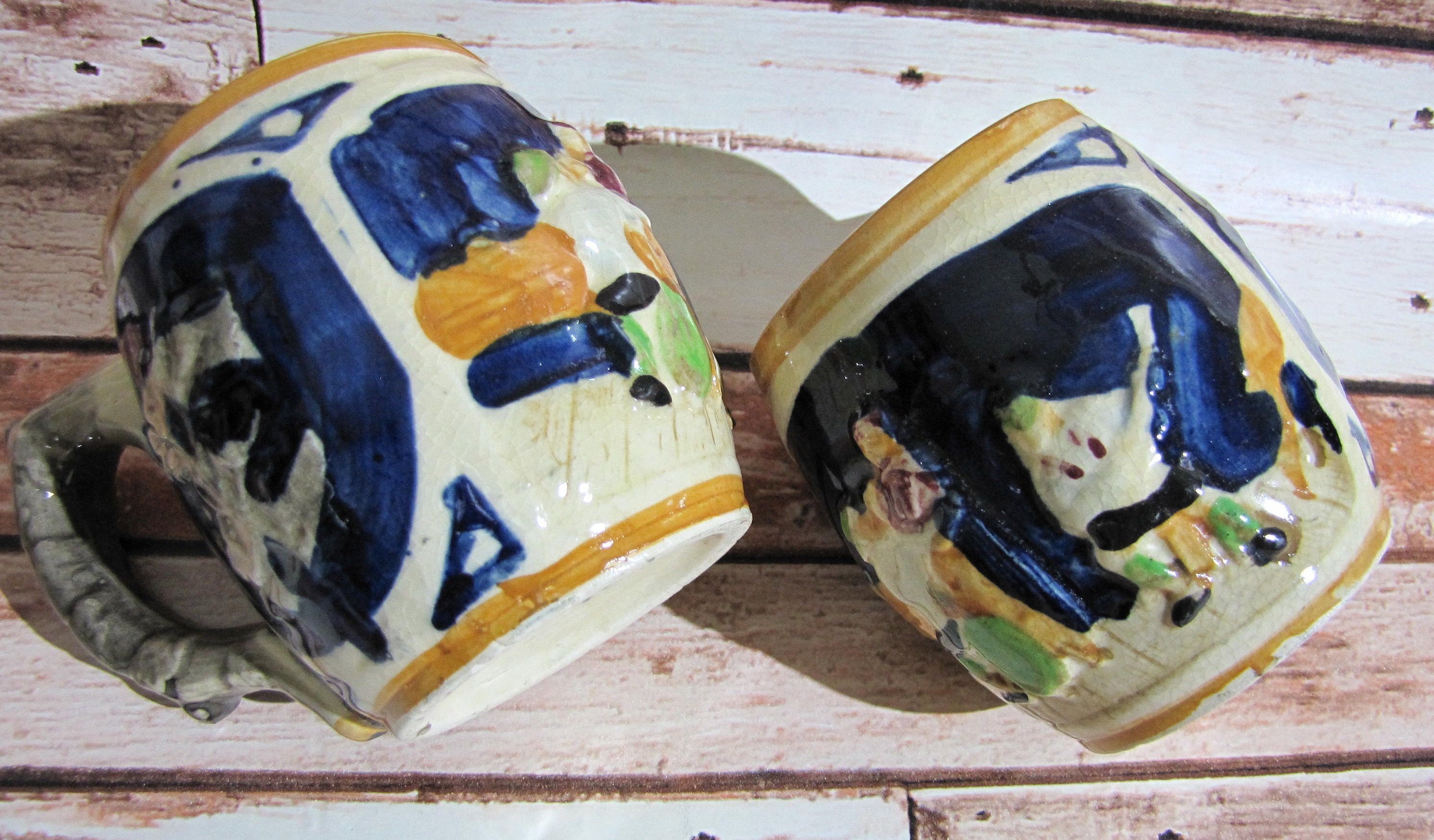 Vintage Hand Painted Porcelain Mugs~ 2 Matching Mugs ~ Beer Stein