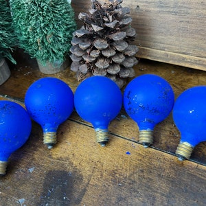 Vintage NOMA Glo-Ray Light Bulbs ~BLUE~ Set of FIVE ~Round Snowball Shape~ Christmas Party Patio Light ~Retro Winter Wedding Replacements