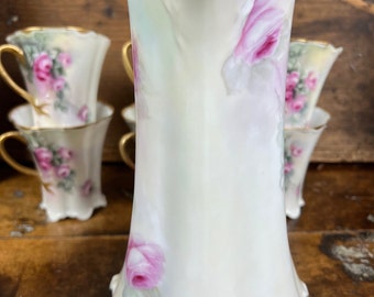 Haviland Limoges France Chocolate Pot Set Pink Cabbage Roses