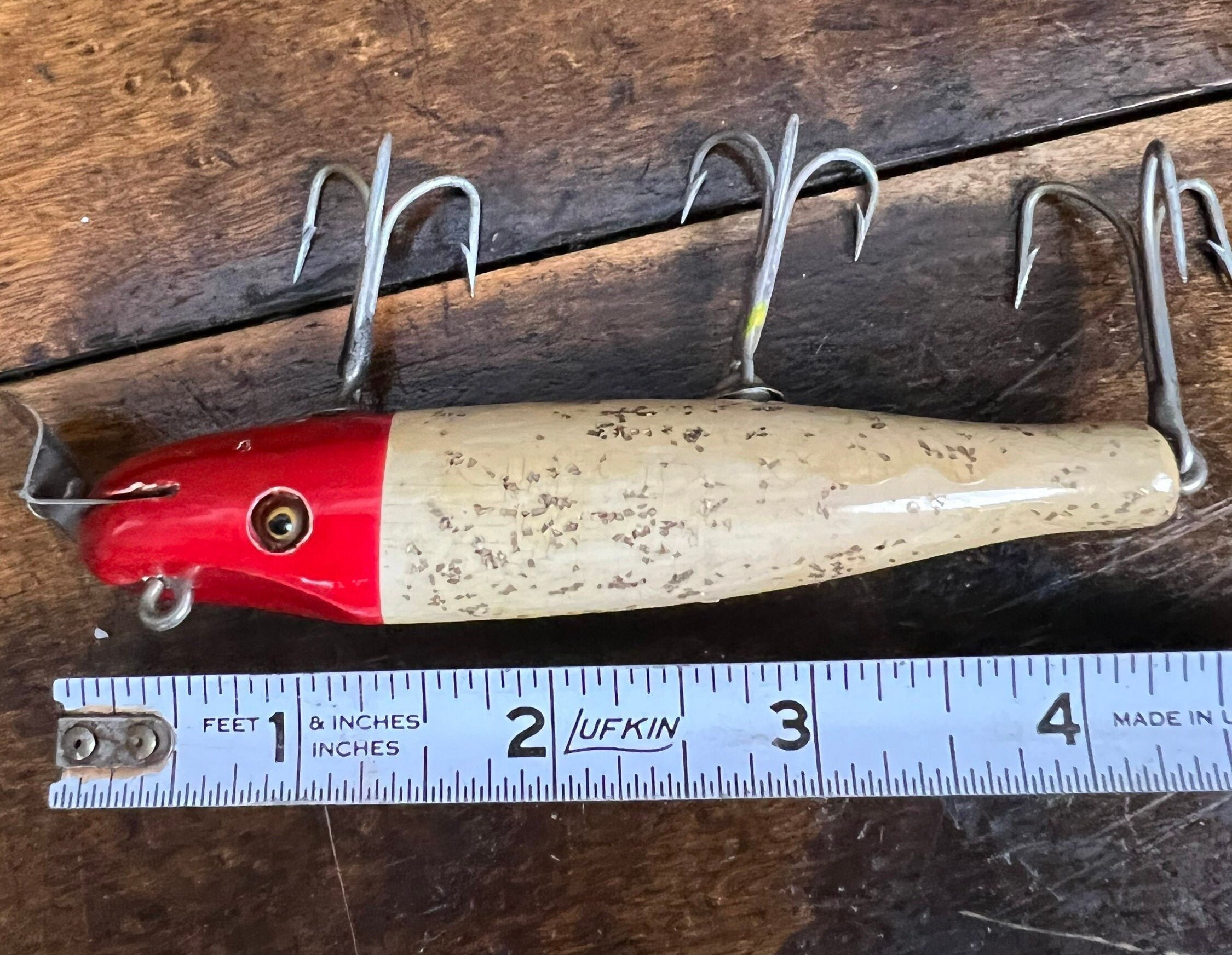 Vintage CREEK CHUB Pikie Minnow Fishing Lure 702 4 1/4 Wood Fishing Tackle  Bait glass Eye Luregift for Dad Red Head White Body 