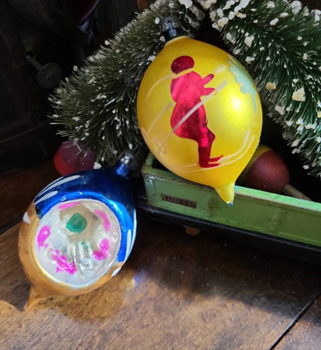 Vintage POLAND Glass Christmas Ornaments set of TWO Teardrop Etsy