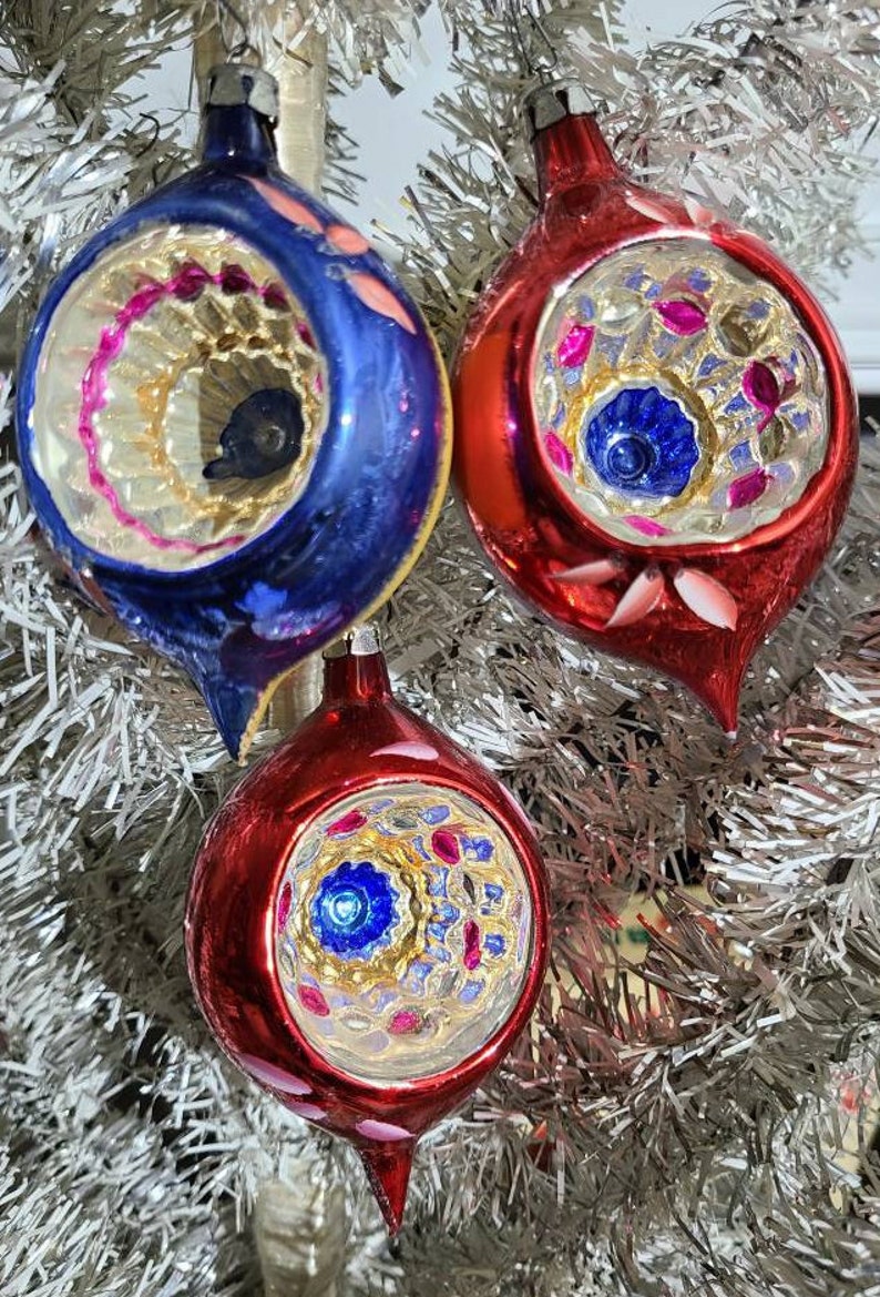 Vintage POLAND Christmas Tree Ornaments Three Teardrop Indent Etsy