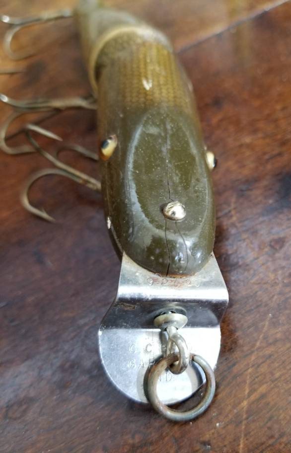 Vintage CREEK CHUB Bait Co NO. Leurre de pêche articulé en bois Pikie