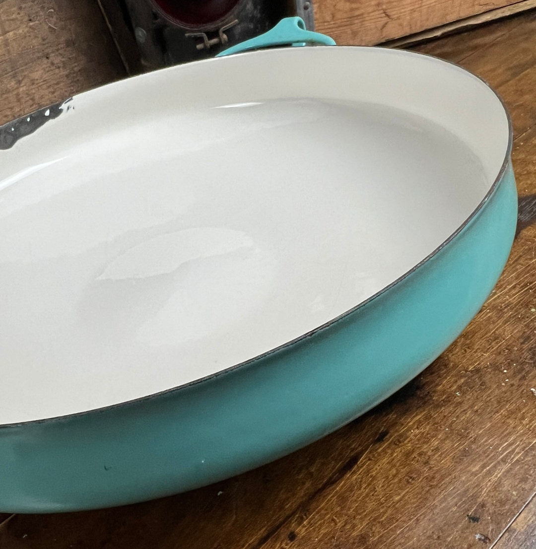 Dansk Blue Enamel Paella Pan Dansk 13.25 Turquoise Blue Skillet Vintage