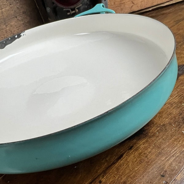 Dansk Blue Enamel Paella Pan| Dansk 13.25 Turquoise Blue Skillet| Vintage Kobenstyle Denmark| Gift For Mom Gift For Wedding| Retro MCM Vibe