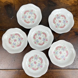 Vintage JPL Jean Pouyat Limoges France PinkRose Floral SaltCellars Dipping Plates Setof 6~Small Plates Victorian Wedding Decor Bridal Shower