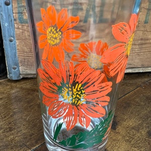 Vintage BOSCUL Mexican Sunflower Peanut Butter Drinking Glass~ Standard Size 5"~ Orange Flower Yellow Center ~ Spring Summer Wedding Gift