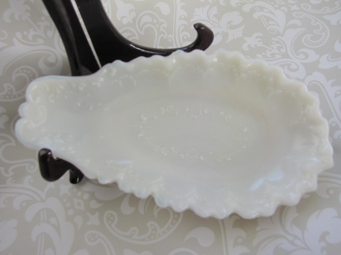 Antique Dresser Tray Victorian Opalescent Milk Glass Vintage Etsy