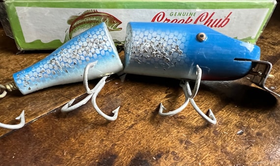 70's ワンピース hooked minoi curios lochie Vintage CREEK CHUB Jointed Pikie Fishing Lure| Striper Pikie Blue