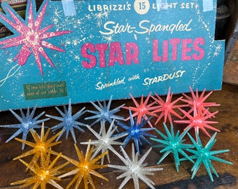 Vintage Atomic Sputnik Star Lites Christmas Lights| Librizzi's 15 Light Set| MCM String Lights| Star Spangled Stardust Christmas Tree Lights