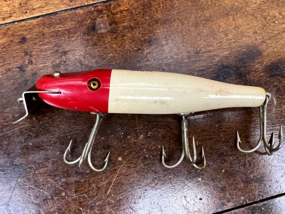 Vintage CREEK CHUB Pikie Fishing Lure Surfster 7202 4 1/4 Wood Fishing  Tackle Bait glass Eye Luregift for Dad Red Head White Body -  Finland