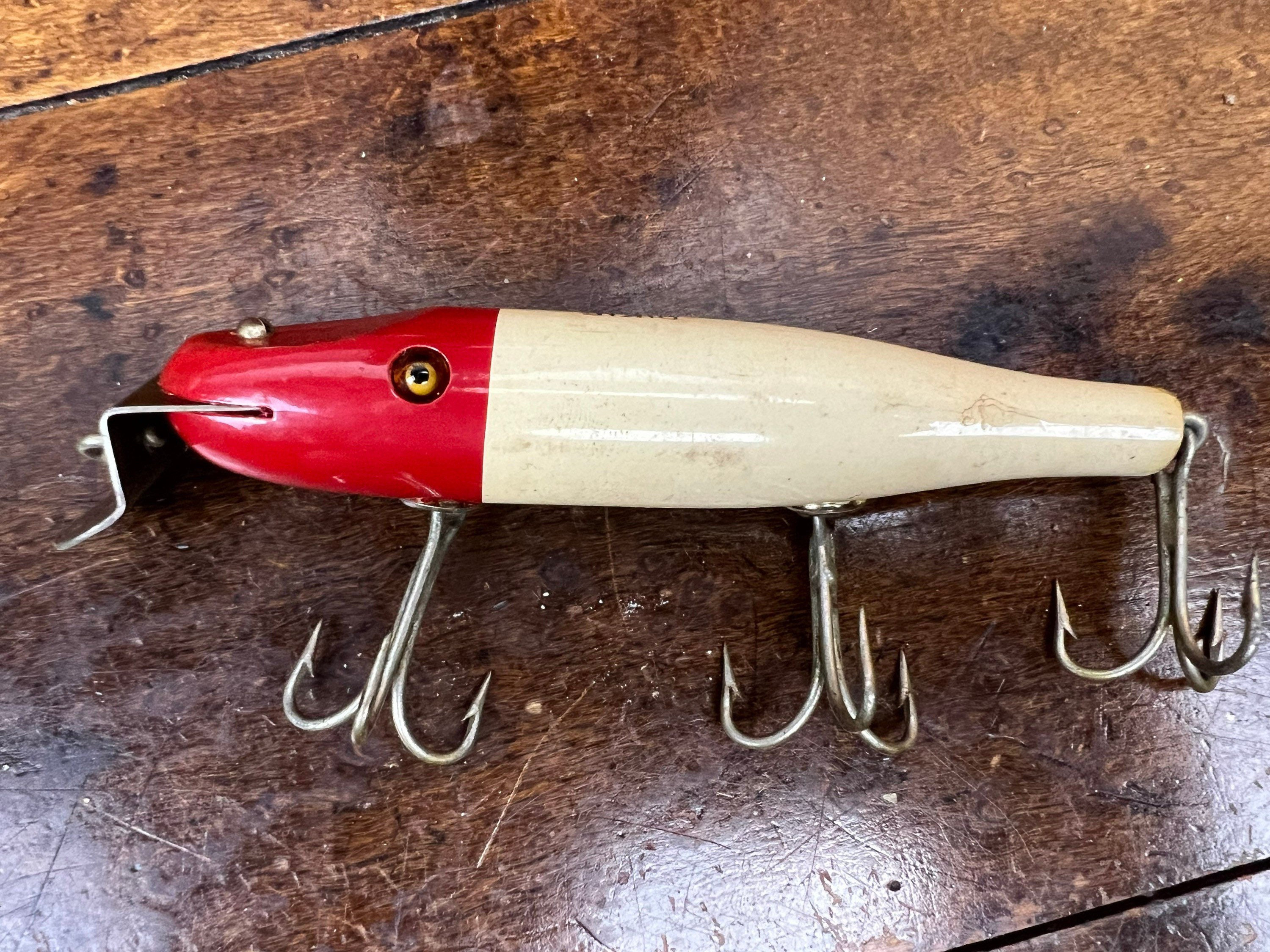 Vintage CREEK CHUB Pikie Fishing Lure Surfster 7202 4 1/4 Wood Fishing  Tackle Bait glass Eye Luregift for Dad Red Head White Body 