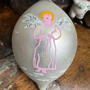Vintage POLAND Christmas Ornament| Jumbo Teardrop Pink Angel Fuchsia Ornament |Aluminum Tree Decor RETRO Winter Wedding Decor Holiday Gift
